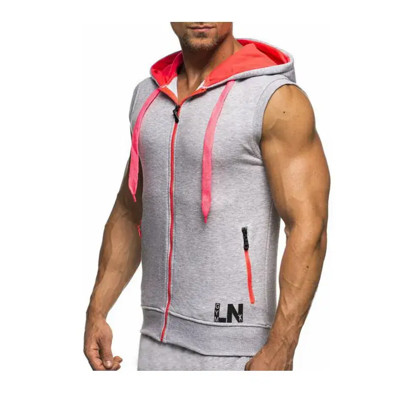 Men Sleeveless Hooded Vest Black Neon Green - Image 7