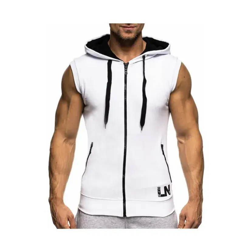Men Sleeveless Hooded Vest Black Neon Green - Image 8