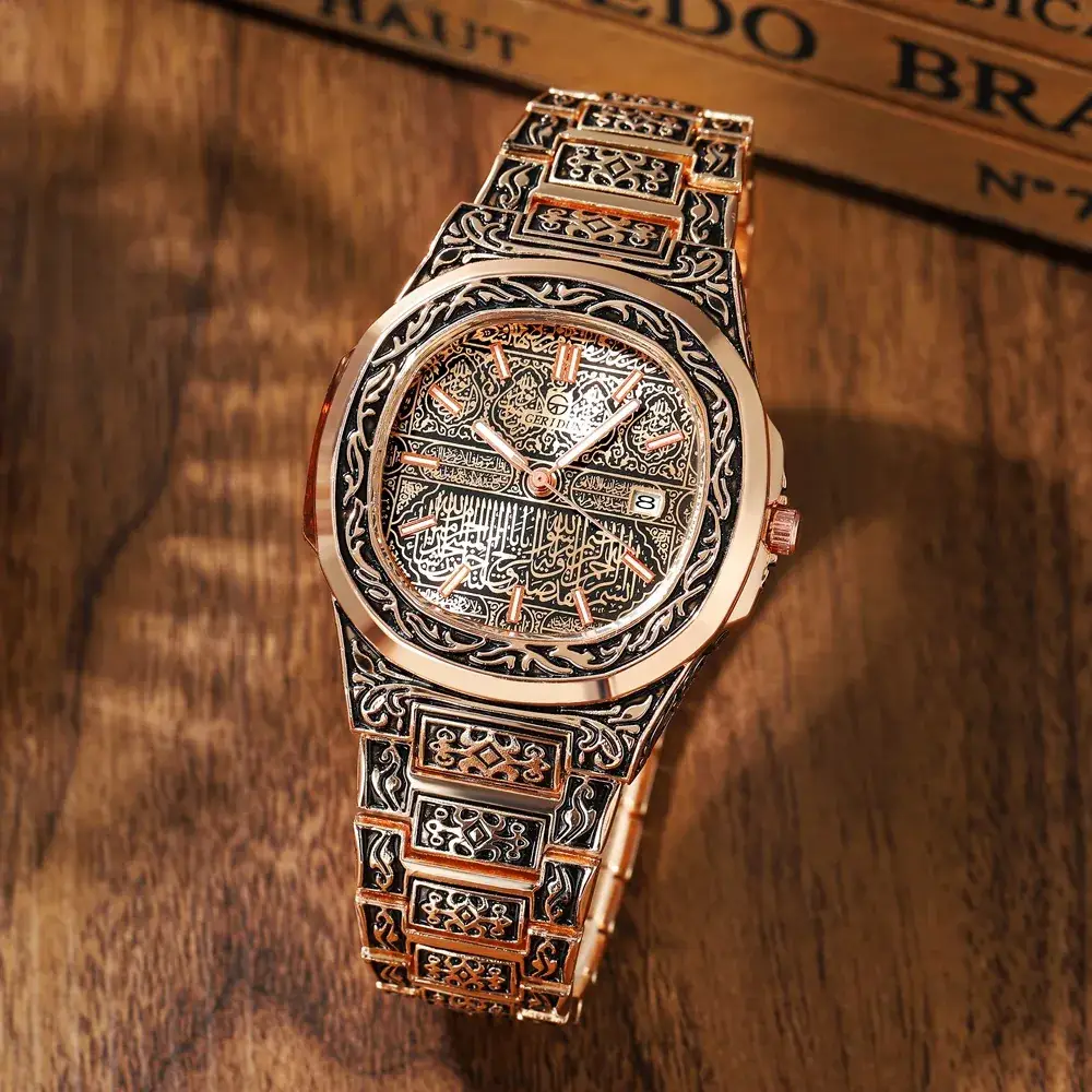Retro Men's Square Dial Quartz Watch with Embossed Design - Image 5