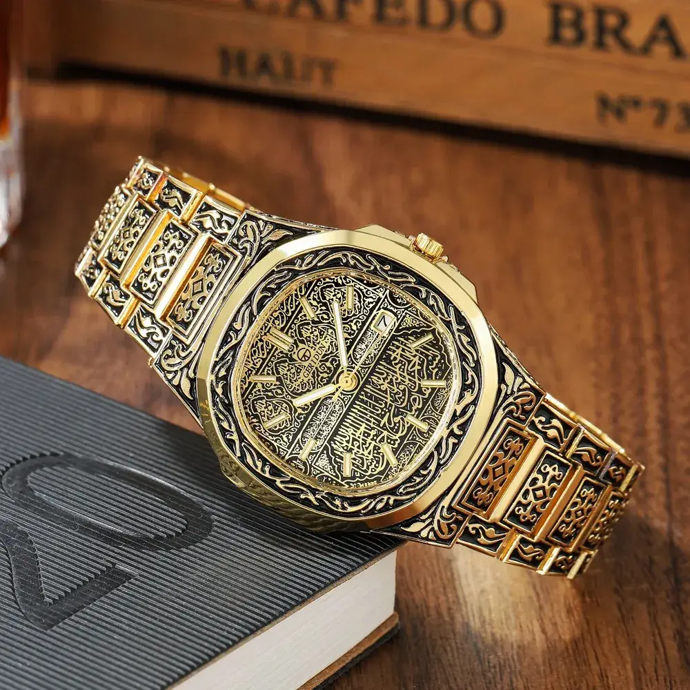 Retro Men's Square Dial Quartz Watch with Embossed Design - Image 6