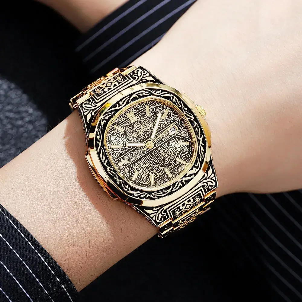 Retro Men's Square Dial Quartz Watch with Embossed Design - Image 7