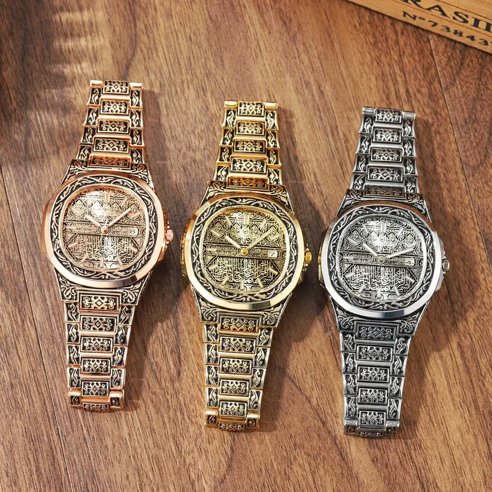 Retro Men's Square Dial Quartz Watch with Embossed Design - Image 8