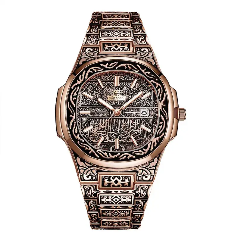 Retro Men's Square Dial Quartz Watch with Embossed Design - Image 3