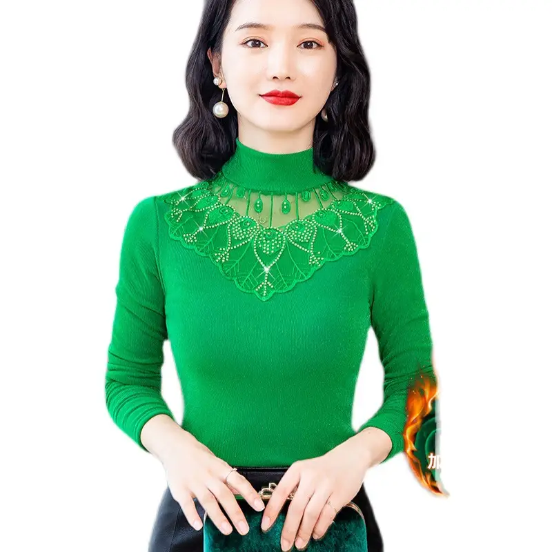 Red Lace Fleece Shirt for Women 2025 Winter Warm - Image 21