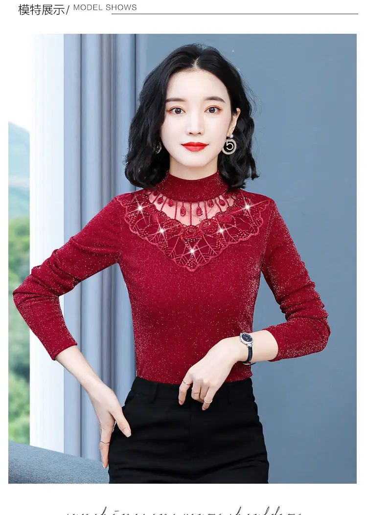 Red Lace Fleece Shirt for Women 2025 Winter Warm — feature 11