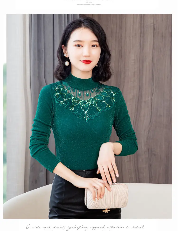 Red Lace Fleece Shirt for Women 2025 Winter Warm — feature 17