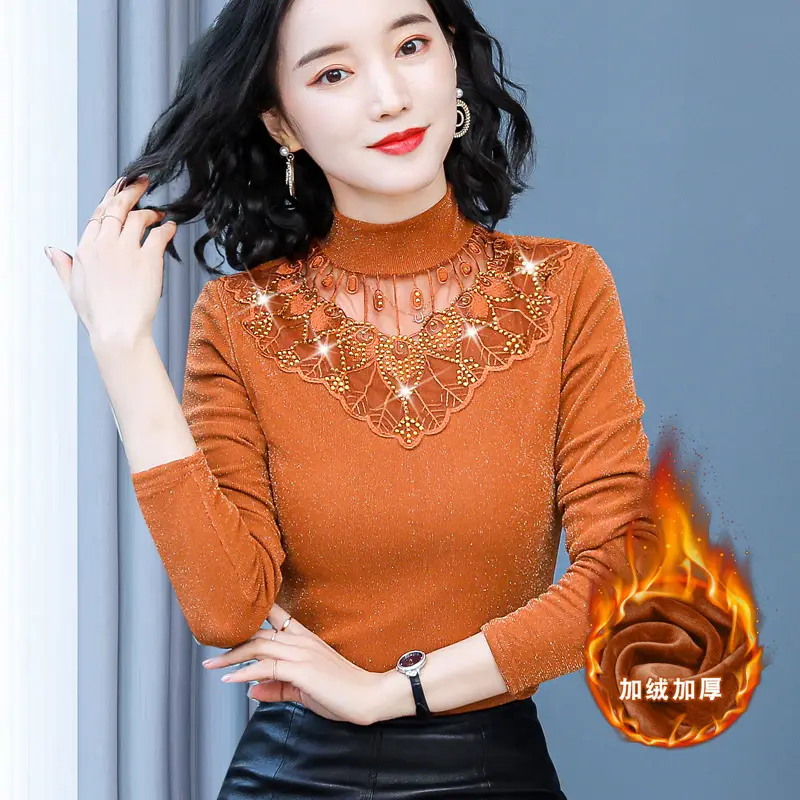 Red Lace Fleece Shirt for Women 2025 Winter Warm - Image 10