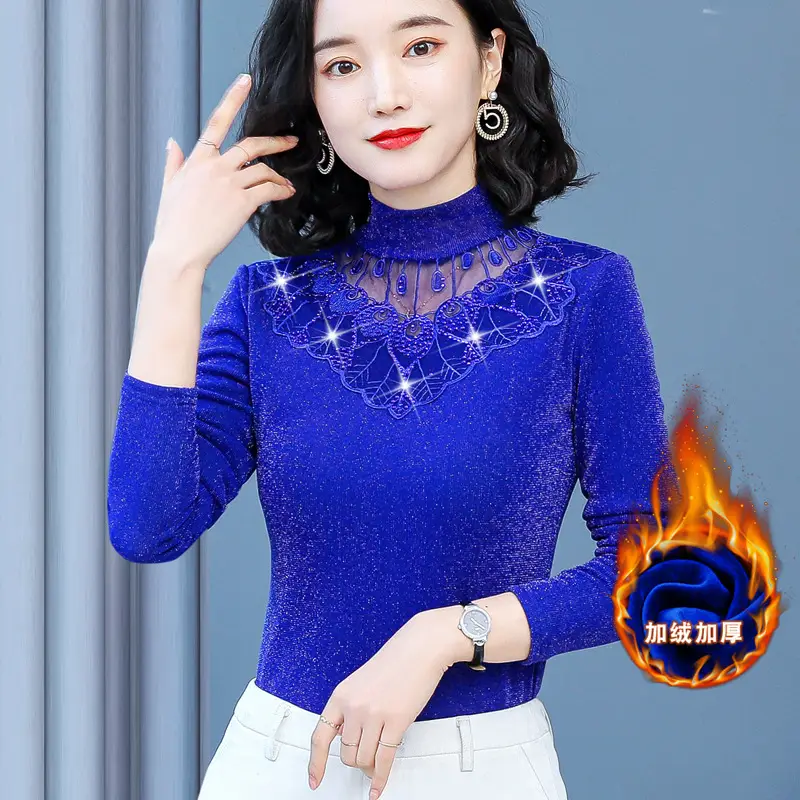 Red Lace Fleece Shirt for Women 2025 Winter Warm - Image 13