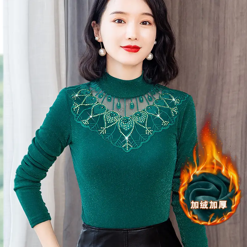 Red Lace Fleece Shirt for Women 2025 Winter Warm - Image 15