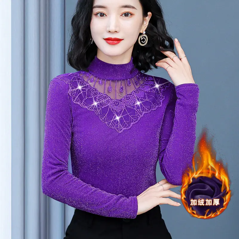 Red Lace Fleece Shirt for Women 2025 Winter Warm - Image 16