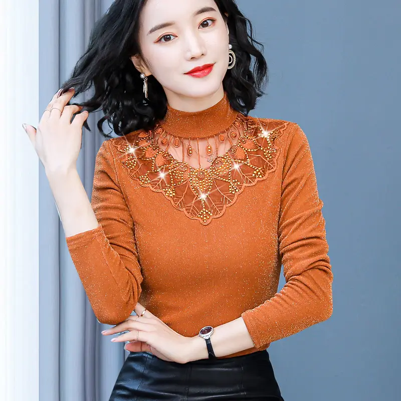 Red Lace Fleece Shirt for Women 2025 Winter Warm - Image 2