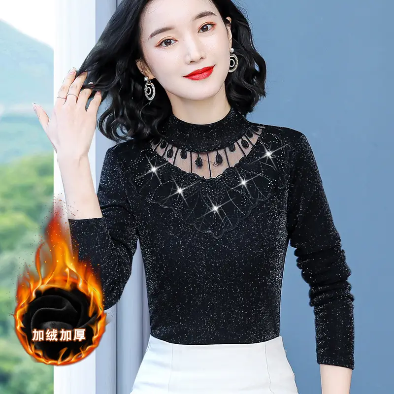 Red Lace Fleece Shirt for Women 2025 Winter Warm - Image 9
