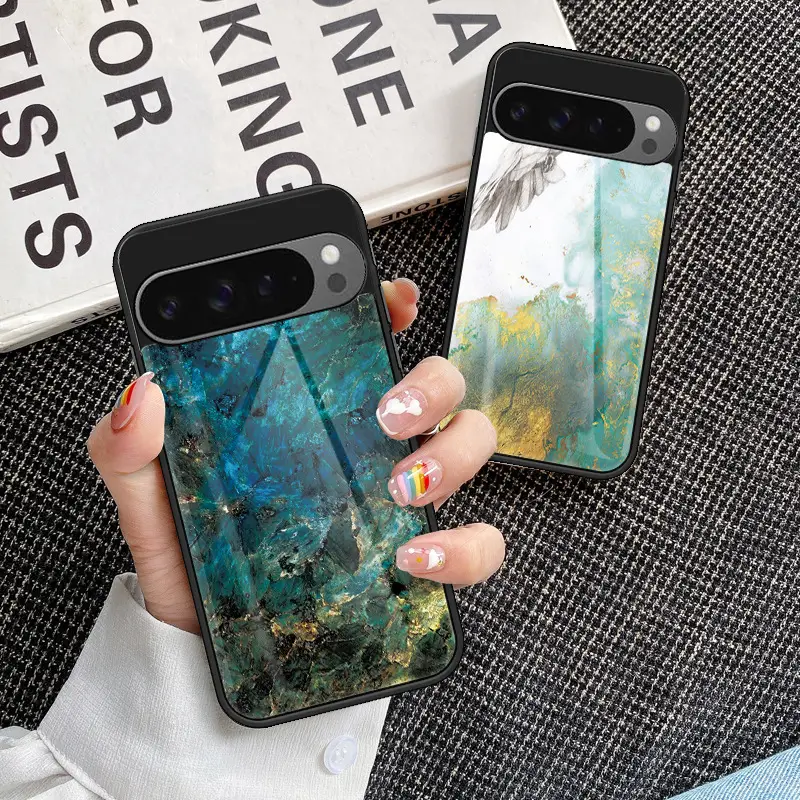 Marble Glass Pixel Phone Case Black Red - Image 7