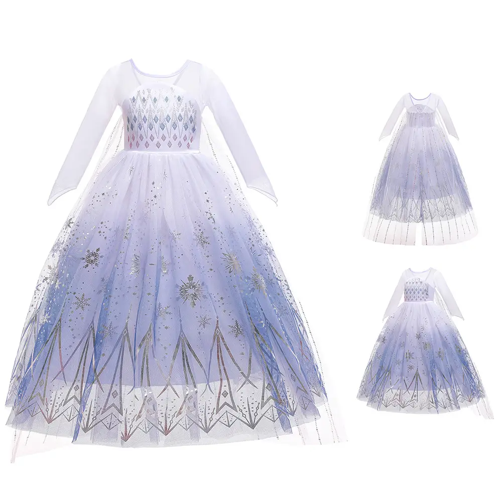 Frozen 2 Anna Elsa Elsa dress Snowflake Print Girls Dress Princess Dress Christmas Performance Dress