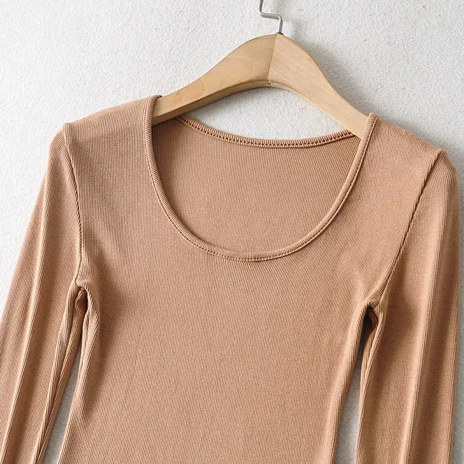 New European Style Low Crewneck T-Shirt Long Sleeve