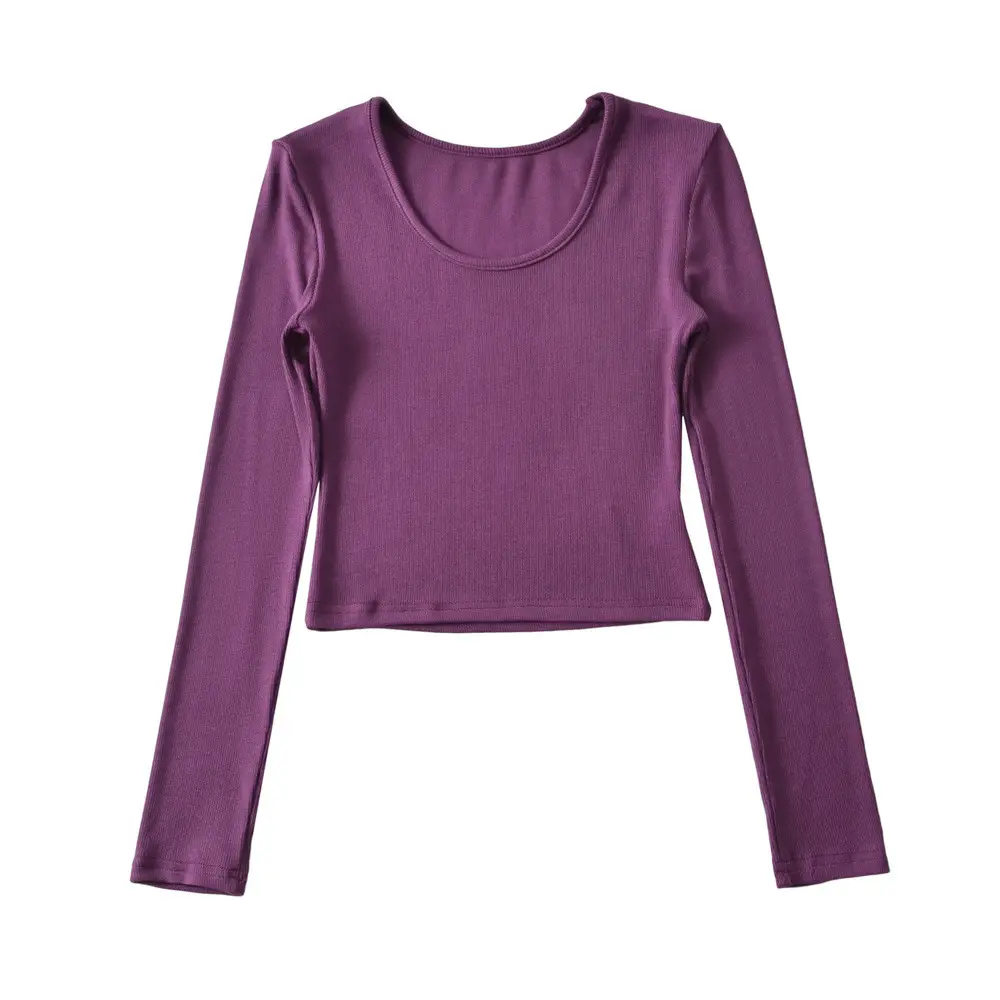 New European Style Low Crewneck T-Shirt Long Sleeve