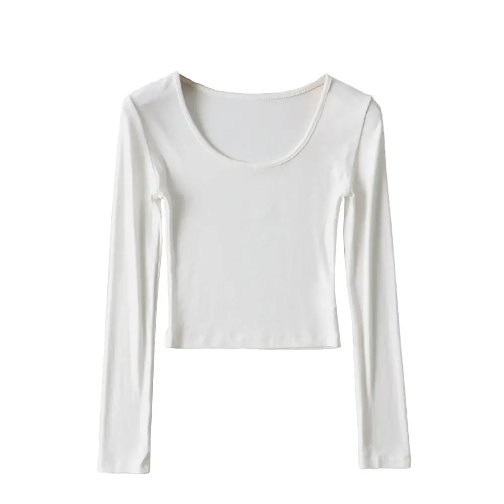 New European Style Low Crewneck T-Shirt Long Sleeve