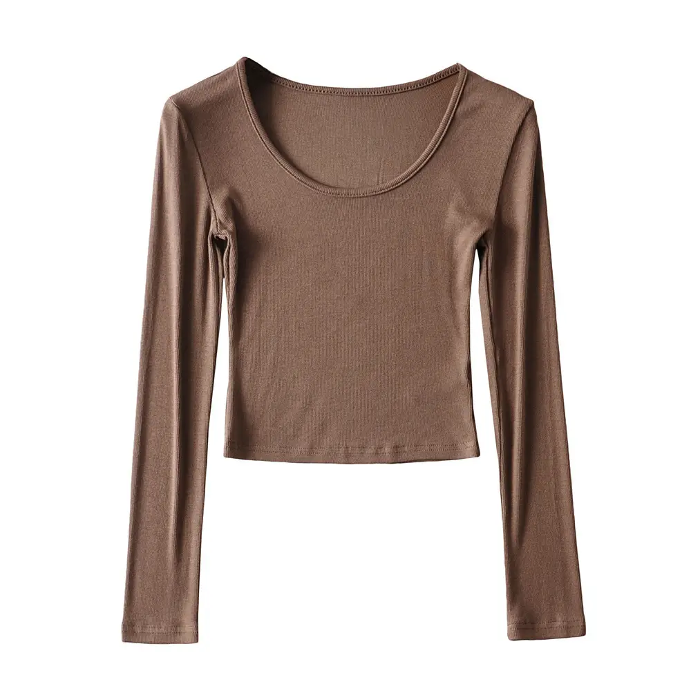 New European Style Low Crewneck T-Shirt Long Sleeve