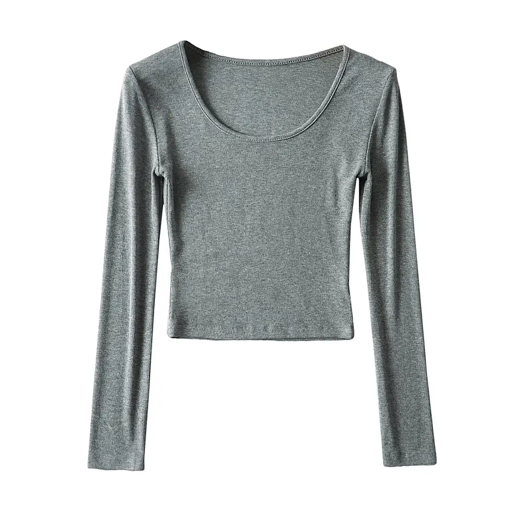 New European Style Low Crewneck T-Shirt Long Sleeve
