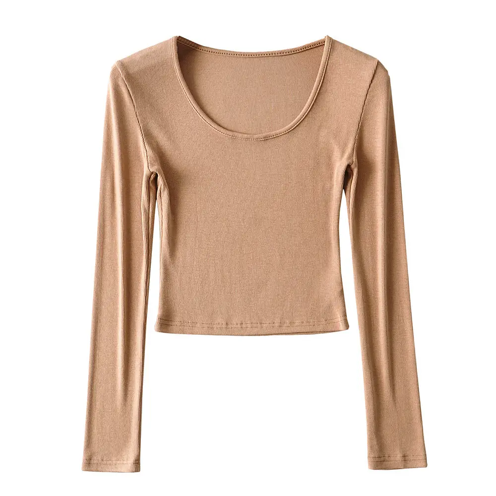 New European Style Low Crewneck T-Shirt Long Sleeve