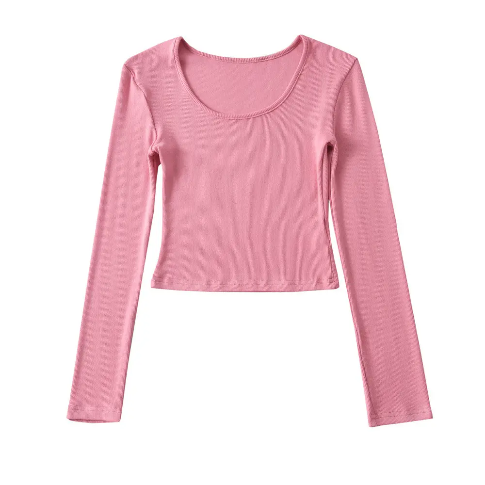 New European Style Low Crewneck T-Shirt Long Sleeve