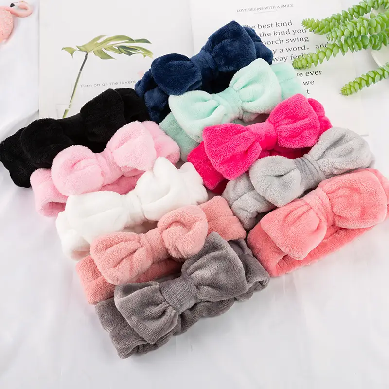 Coral Velvet Korean Bow Face Wash Headband Women