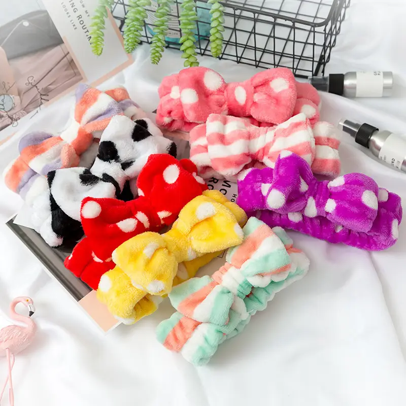 Coral Velvet Korean Bow Face Wash Headband Women