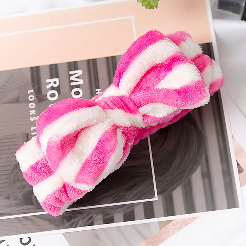 Coral Velvet Korean Bow Face Wash Headband Women