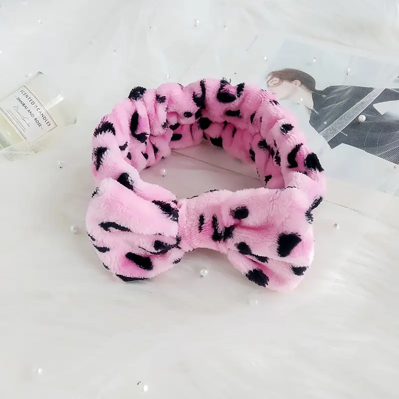 Coral Velvet Korean Bow Face Wash Headband Women