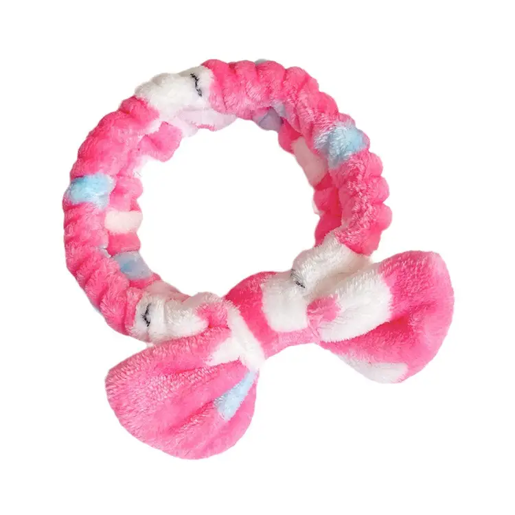 Coral Velvet Korean Bow Face Wash Headband Women