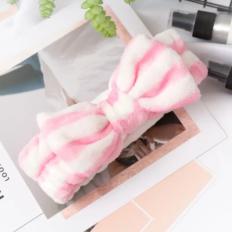 Coral Velvet Korean Bow Face Wash Headband Women