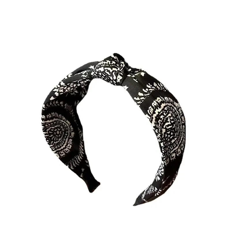 Korean Style Houndstooth Hairband Cashew Flower Wide Cross Knot - Image 8