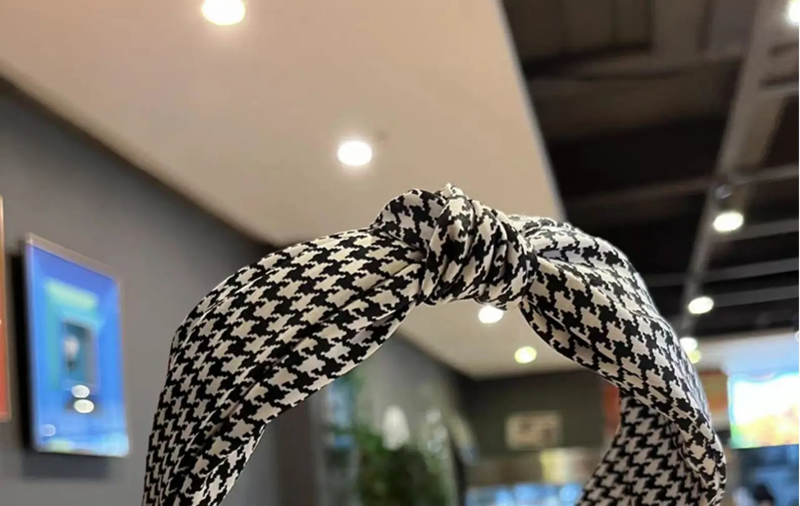 Korean Style Houndstooth Hairband Cashew Flower Wide Cross Knot — feature 18