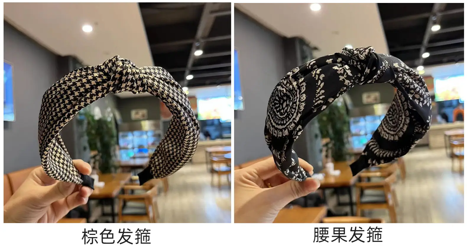 Korean Style Houndstooth Hairband Cashew Flower Wide Cross Knot — feature 6