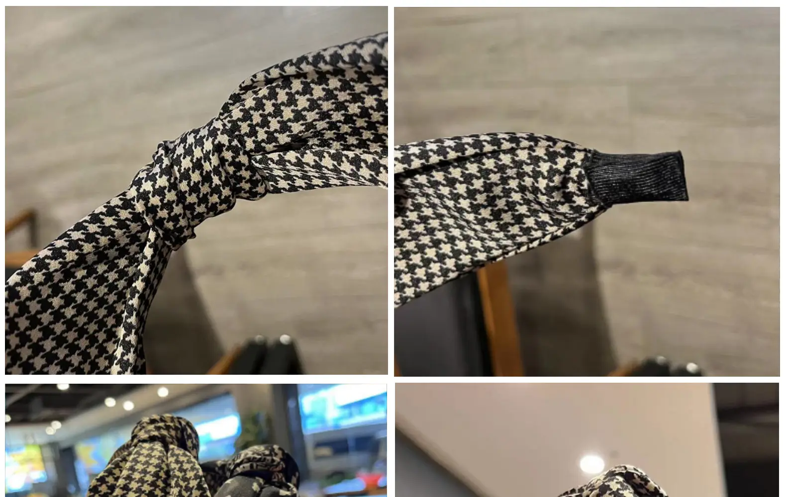 Korean Style Houndstooth Hairband Cashew Flower Wide Cross Knot — feature 9