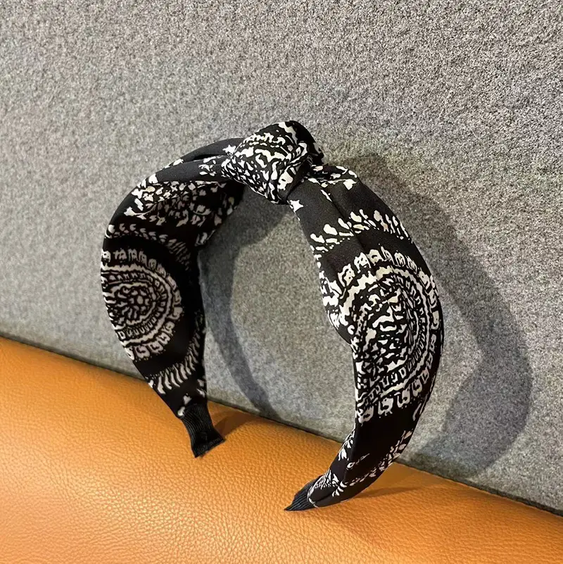 Korean Style Houndstooth Hairband Cashew Flower Wide Cross Knot - Image 2