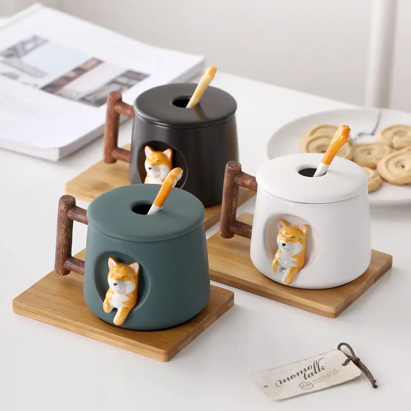 Ceramic Shiba Inu Mug with Lid Spoon 420ml - Image 7