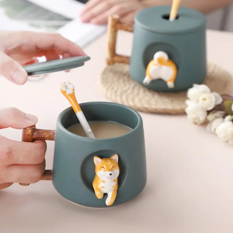 Ceramic Shiba Inu Mug with Lid Spoon 420ml - Image 8