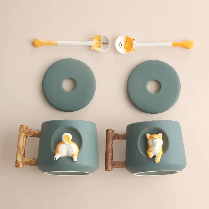 Ceramic Shiba Inu Mug with Lid Spoon 420ml - Image 10