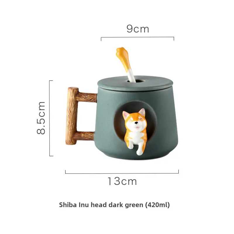 Ceramic Shiba Inu Mug with Lid Spoon 420ml - Image 2