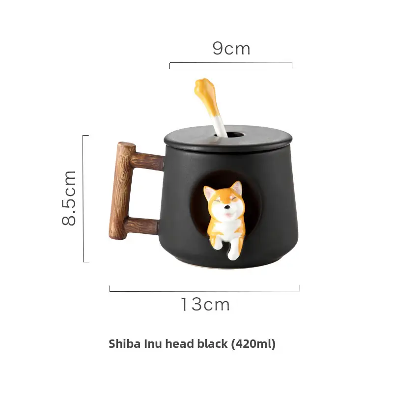 Ceramic Shiba Inu Mug with Lid Spoon 420ml - Image 3