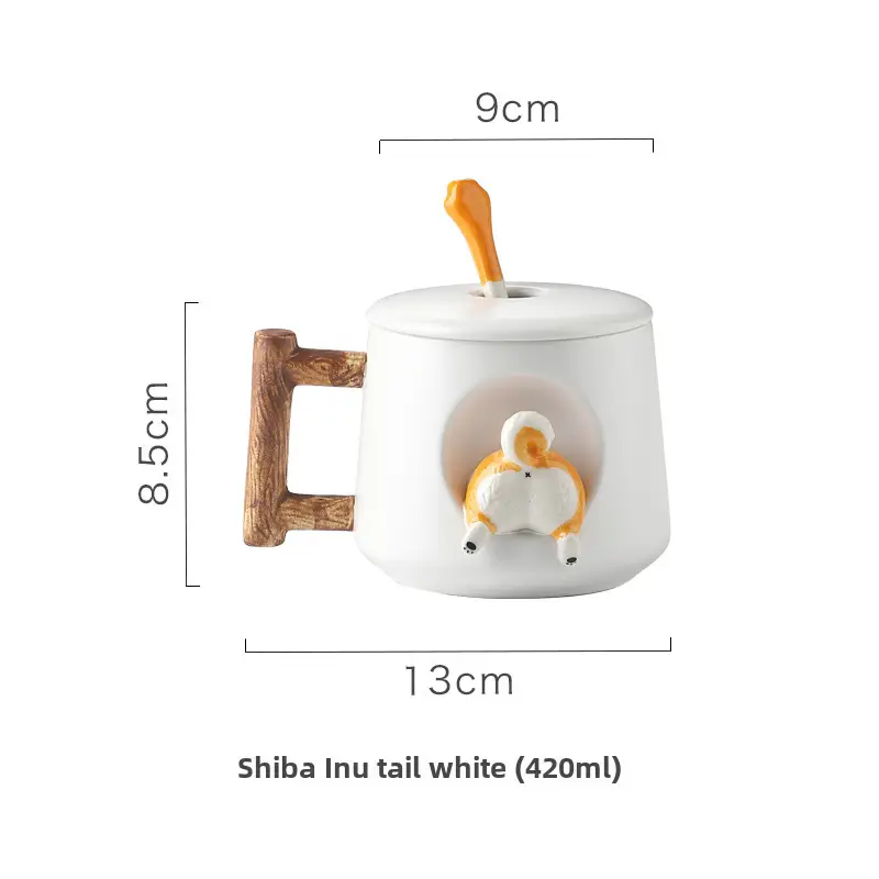 Ceramic Shiba Inu Mug with Lid Spoon 420ml - Image 4