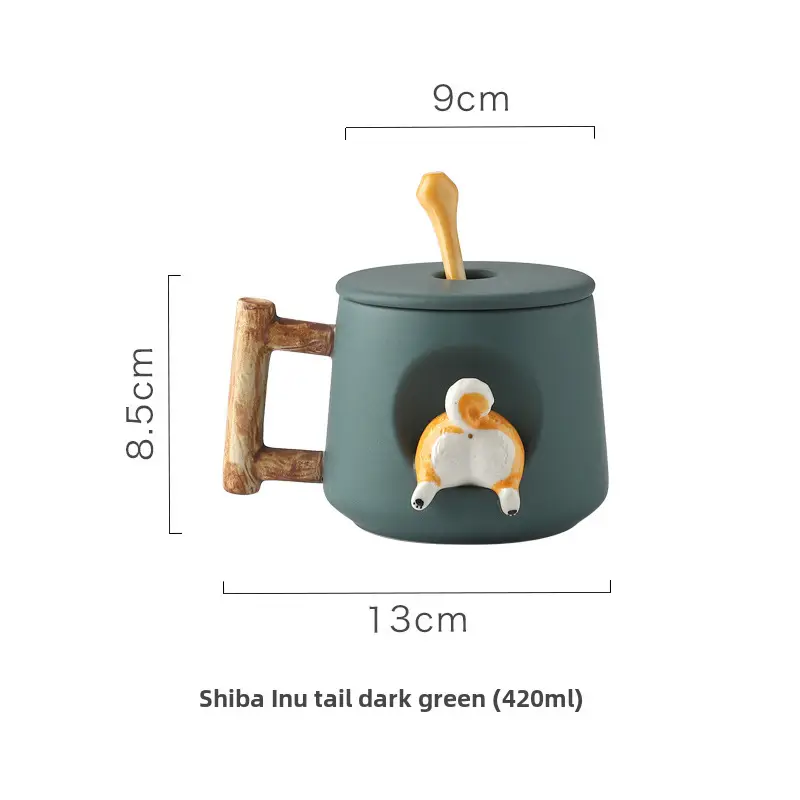Ceramic Shiba Inu Mug with Lid Spoon 420ml - Image 5