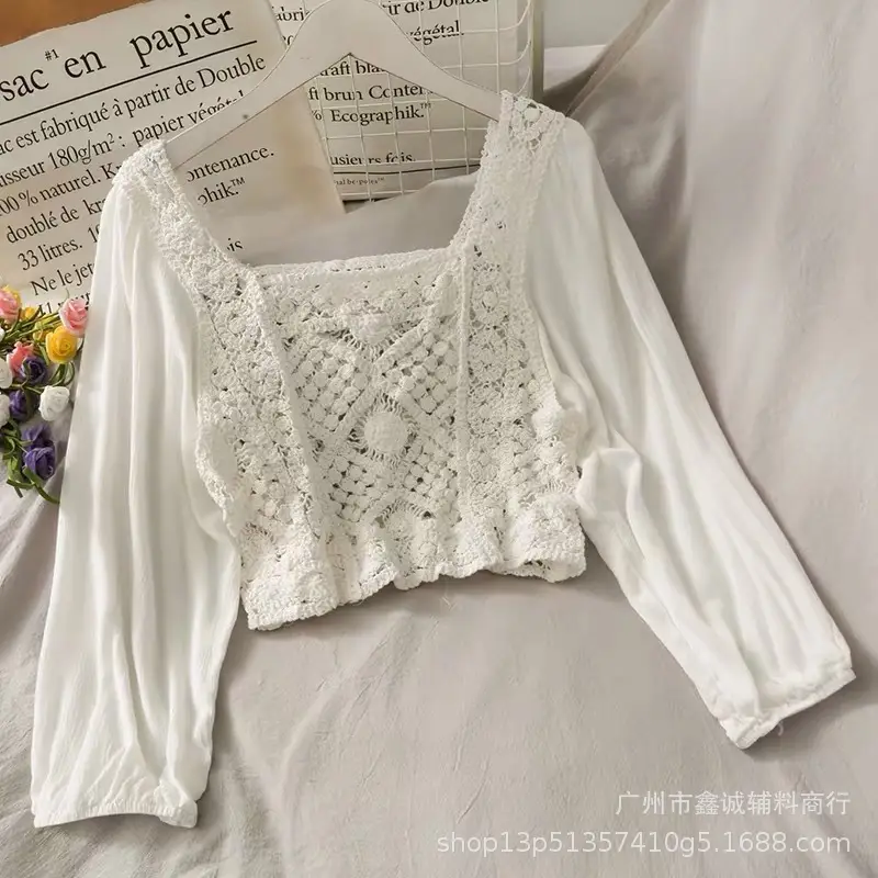 French Style Chiffon Shirt with Puff Sleeves Beige - Image 3