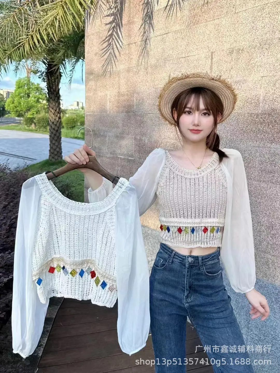 French Style Chiffon Shirt with Puff Sleeves Beige - Image 5
