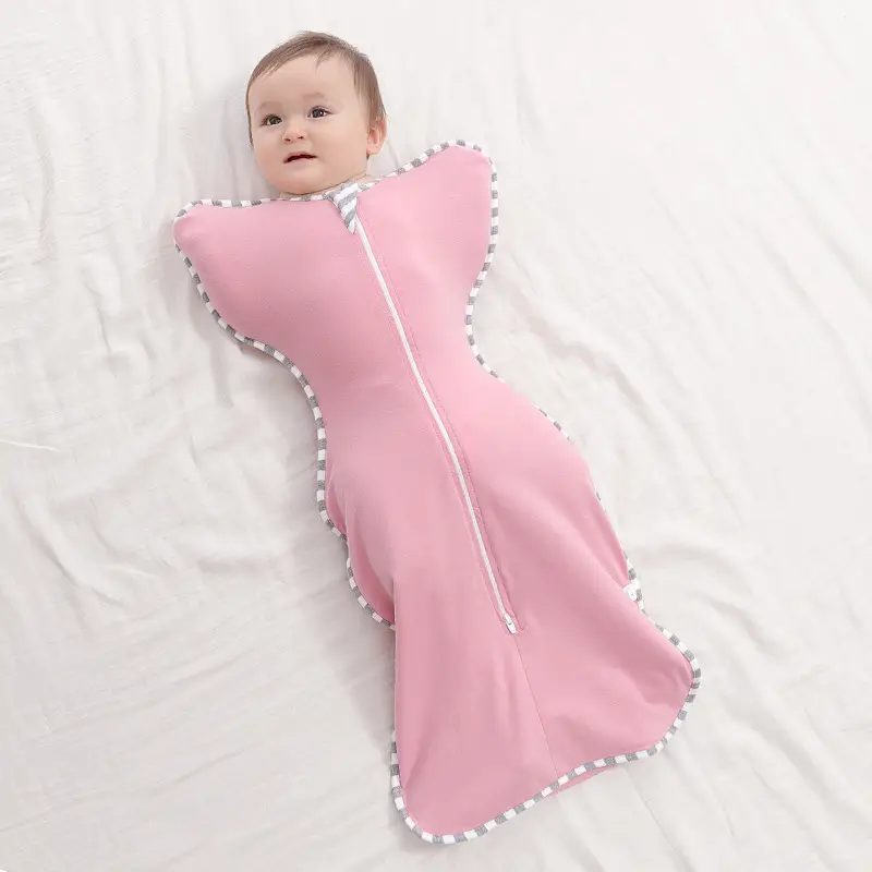 Pink Cotton Baby Swaddle Suit with Zippers - Image 11