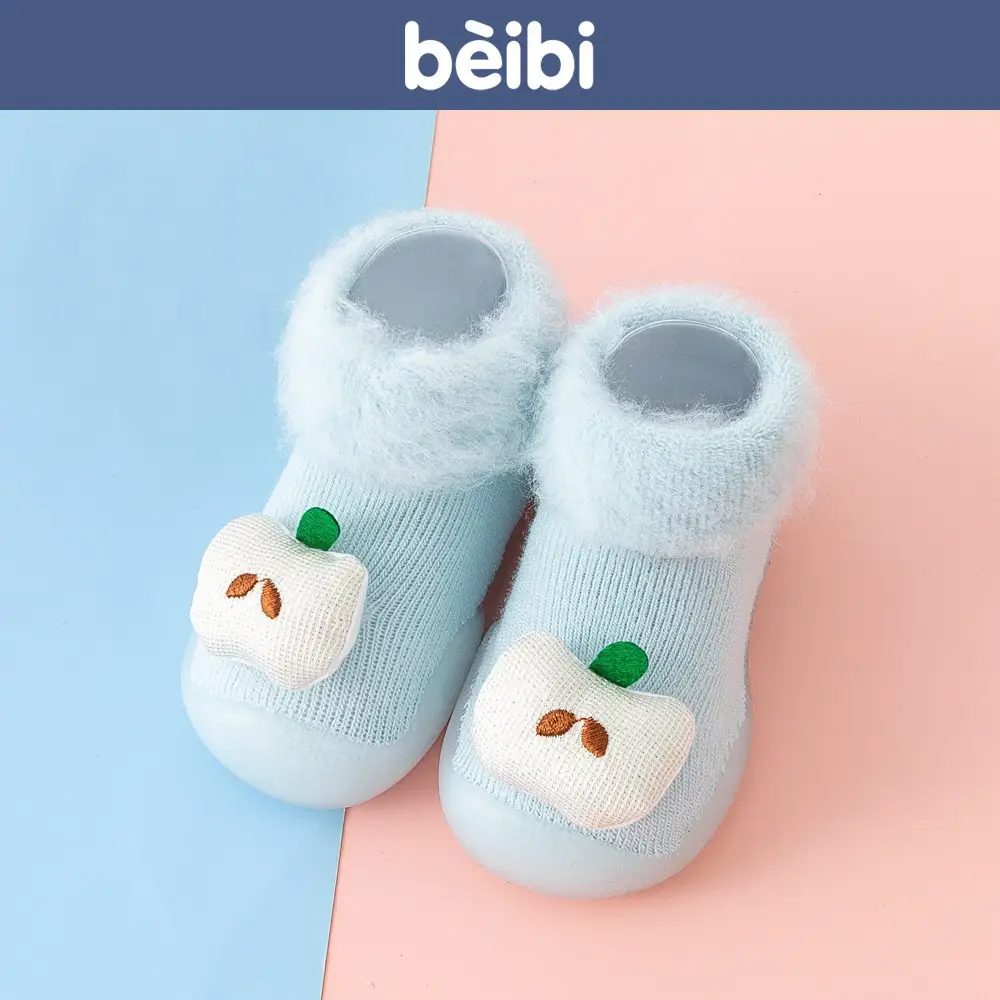 Baby Teddy Bear Non-Slip Socks Beige Striped