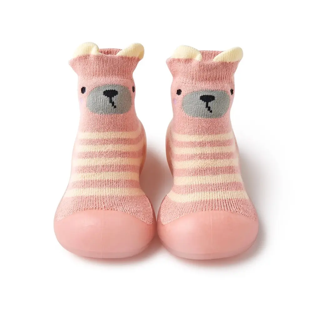 Baby Teddy Bear Non-Slip Socks Beige Striped - Image 13