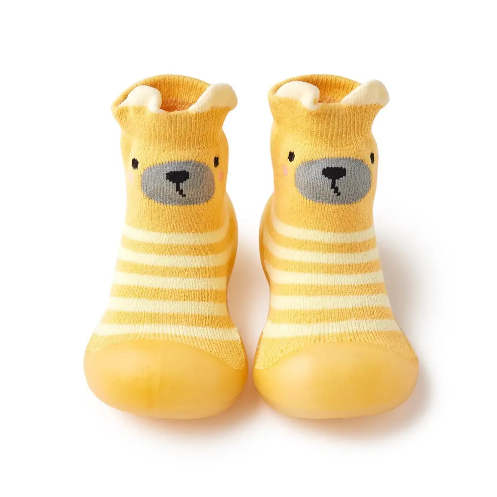 Baby Teddy Bear Non-Slip Socks Beige Striped - Image 14