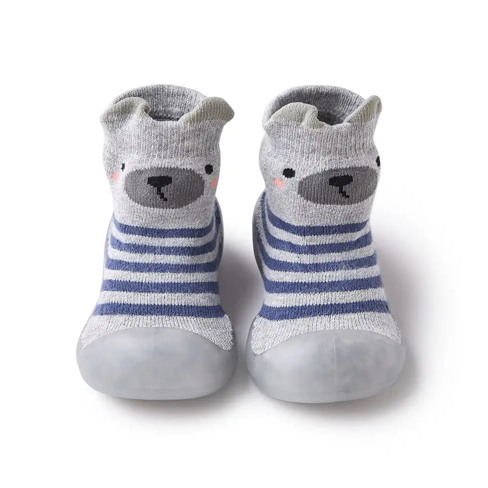 Baby Teddy Bear Non-Slip Socks Beige Striped - Image 15